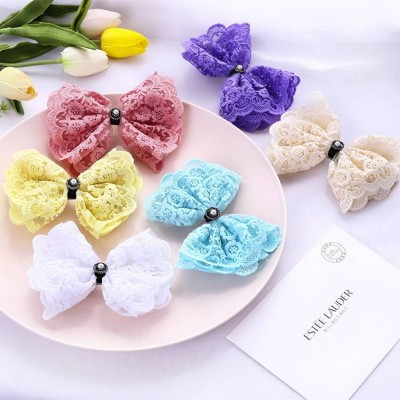 Kpop Hairpin Beautiful Candy Lace Embroidery Hair Clips Barrette Bow Girls